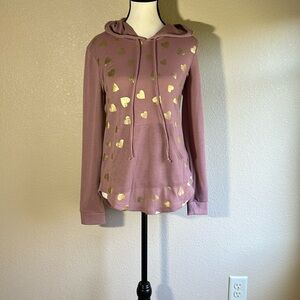 Women's Self Esteem pink with gold hearts pullover hooded sweater Small